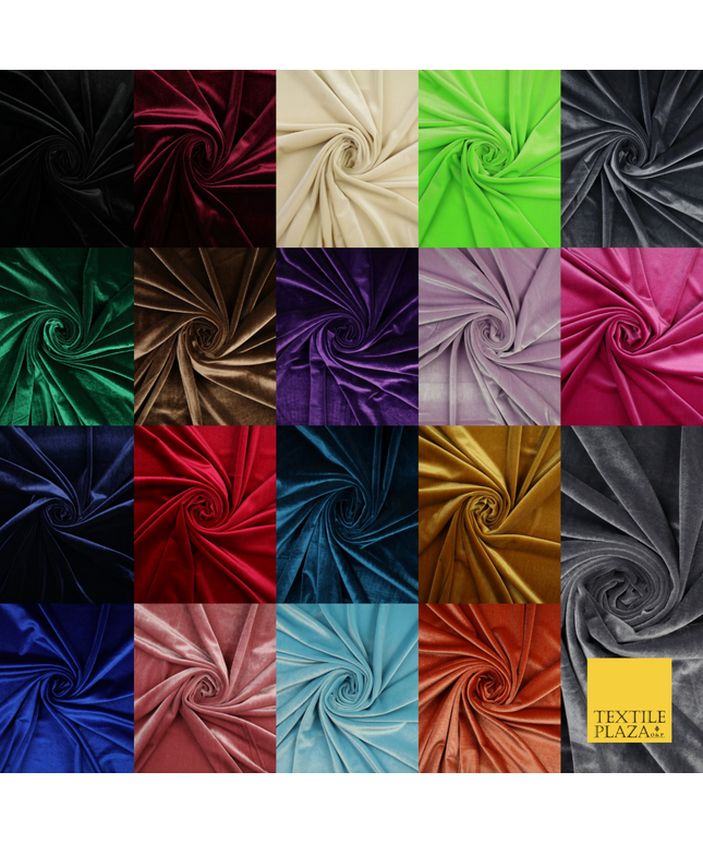 19 COLOURS - LUXURY Plush Plain Stretch Velvet Velour Fabric Material Craft 58"