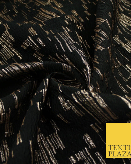 Black and Gold Barcode Stripes Retro Geometric Textured Brocade Fabric 9910