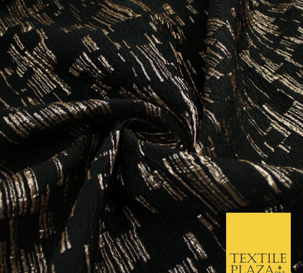 Black and Gold Barcode Stripes Retro Geometric Textured Brocade Fabric 9910