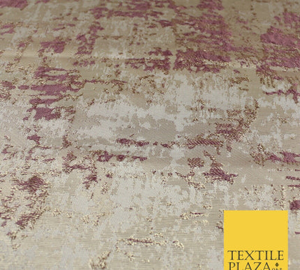 Mauve and Gold Leaf Effect Metallic Abstract Textured Brocade Fabric 9912