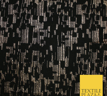 Black and Gold Barcode Stripes Retro Geometric Textured Brocade Fabric 9910