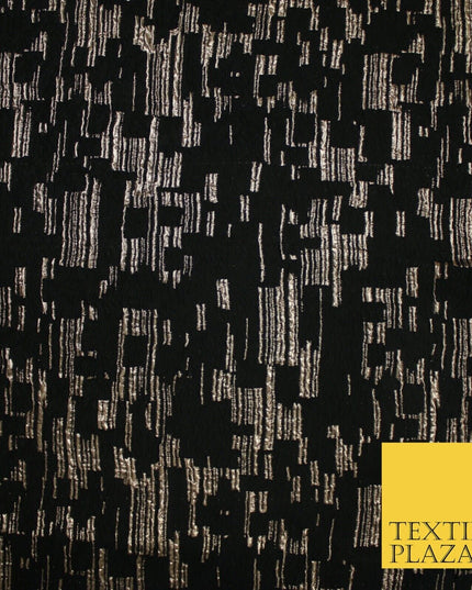 Black and Gold Barcode Stripes Retro Geometric Textured Brocade Fabric 9910