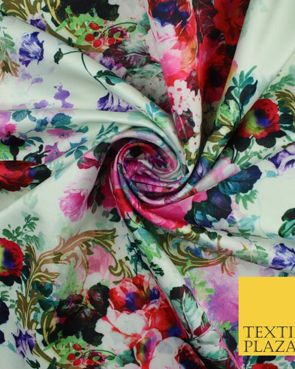 Luxury Designer Multicolour White Floral Bunches Heavy Dress Fabric 58" 9911