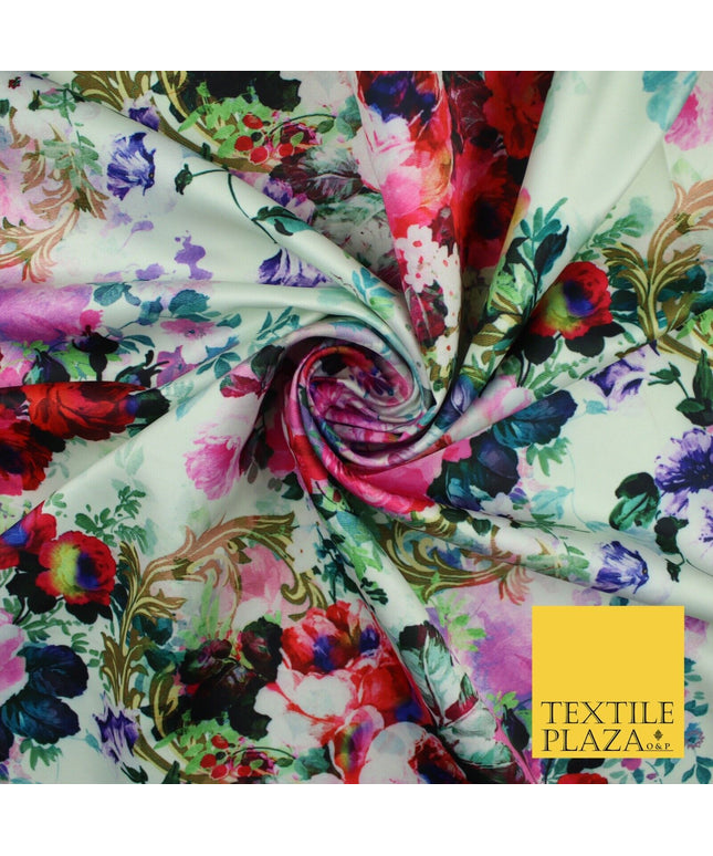 Luxury Designer Multicolour White Floral Bunches Heavy Dress Fabric 58" 9911