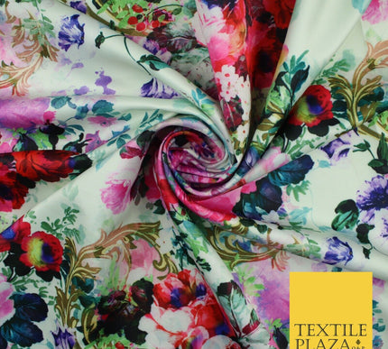 Luxury Designer Multicolour White Floral Bunches Heavy Dress Fabric 58" 9911