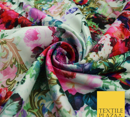 Luxury Designer Multicolour White Floral Bunches Heavy Dress Fabric 58" 9911