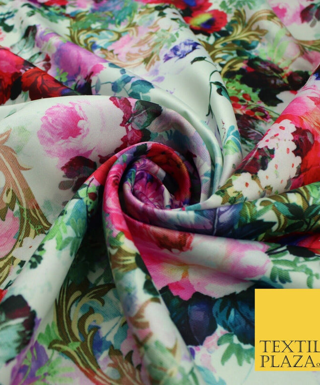 Luxury Designer Multicolour White Floral Bunches Heavy Dress Fabric 58" 9911