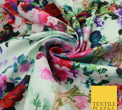 Luxury Designer Multicolour White Floral Bunches Heavy Dress Fabric 58" 9911