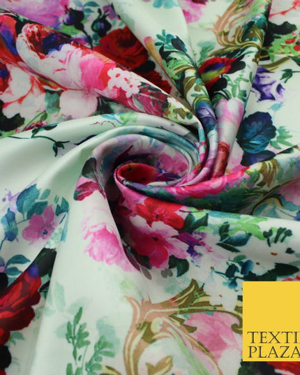 Luxury Designer Multicolour White Floral Bunches Heavy Dress Fabric 58" 9911