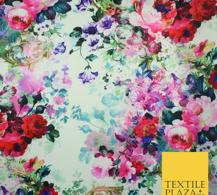 Luxury Designer Multicolour White Floral Bunches Heavy Dress Fabric 58" 9911