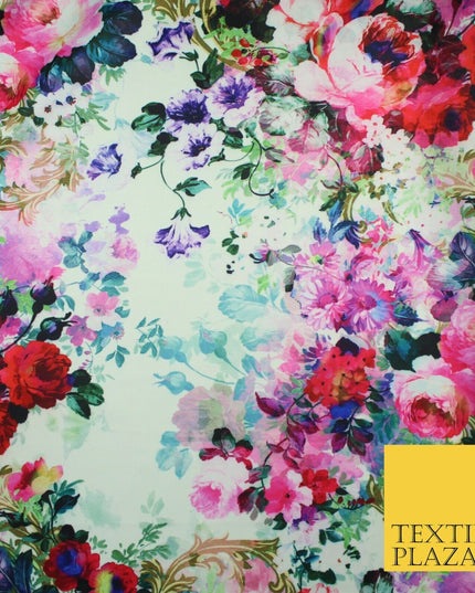 Luxury Designer Multicolour White Floral Bunches Heavy Dress Fabric 58" 9911