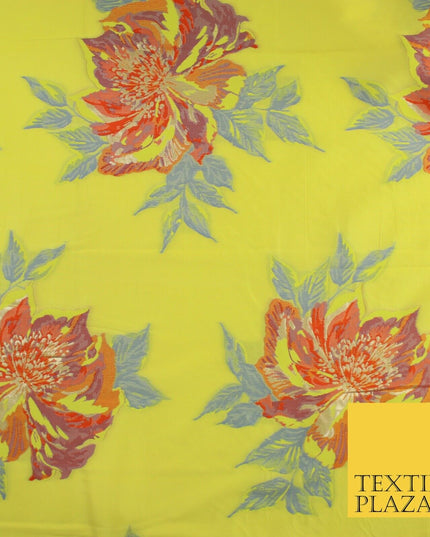 Yellow Large Multicolour Floral Blossom Bunches Textured Brocade Fabric 9909
