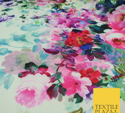 Luxury Designer Multicolour White Floral Bunches Heavy Dress Fabric 58" 9911