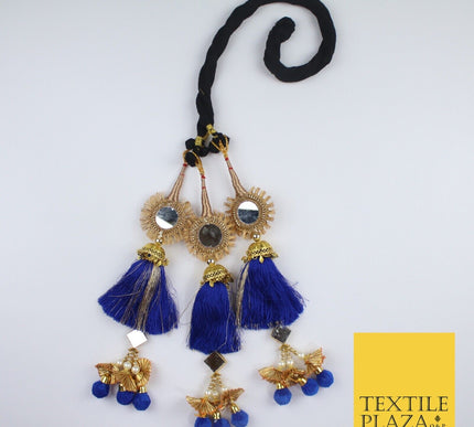 ROYAL BLUE MIRROR Parandi Paranda Indian Tassels Mehndi Jago Hair Braid PR603