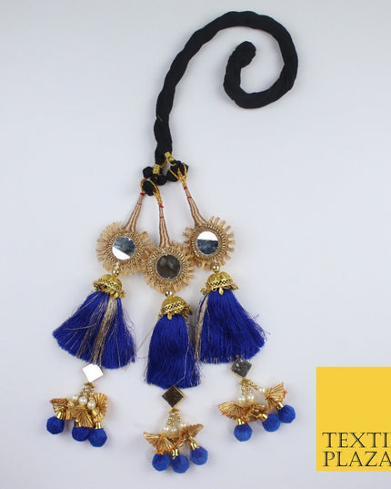 ROYAL BLUE MIRROR Parandi Paranda Indian Tassels Mehndi Jago Hair Braid PR603