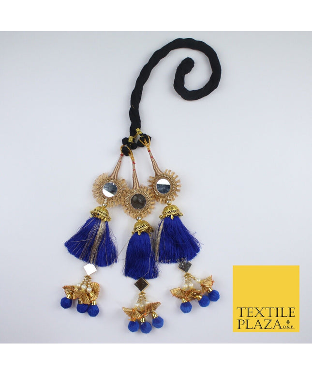 ROYAL BLUE MIRROR Parandi Paranda Indian Tassels Mehndi Jago Hair Braid PR603