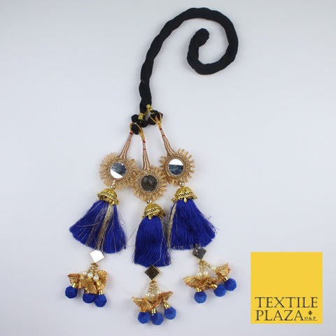 ROYAL BLUE MIRROR Parandi Paranda Indian Tassels Mehndi Jago Hair Braid PR603