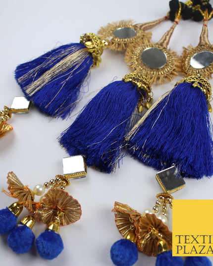 ROYAL BLUE MIRROR Parandi Paranda Indian Tassels Mehndi Jago Hair Braid PR603
