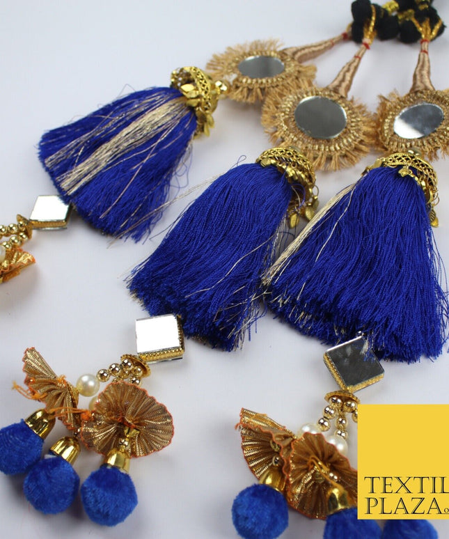 ROYAL BLUE MIRROR Parandi Paranda Indian Tassels Mehndi Jago Hair Braid PR603
