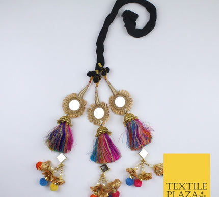 MULTICOLOUR MIRROR Parandi Paranda Indian Tassels Mehndi Jago Hair Braid PR602