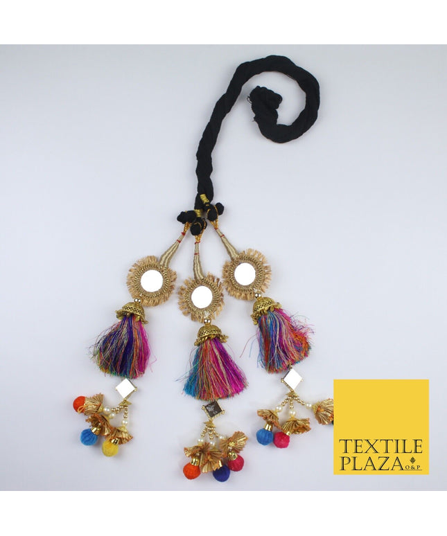 MULTICOLOUR MIRROR Parandi Paranda Indian Tassels Mehndi Jago Hair Braid PR602