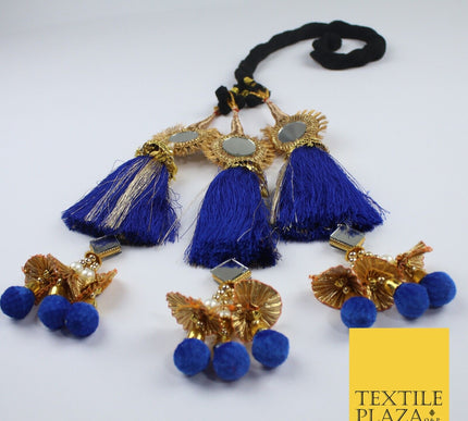 ROYAL BLUE MIRROR Parandi Paranda Indian Tassels Mehndi Jago Hair Braid PR603