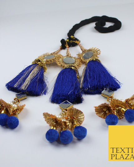 ROYAL BLUE MIRROR Parandi Paranda Indian Tassels Mehndi Jago Hair Braid PR603