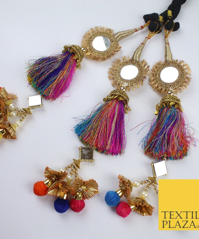 MULTICOLOUR MIRROR Parandi Paranda Indian Tassels Mehndi Jago Hair Braid PR602