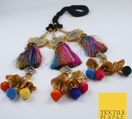 MULTICOLOUR MIRROR Parandi Paranda Indian Tassels Mehndi Jago Hair Braid PR602