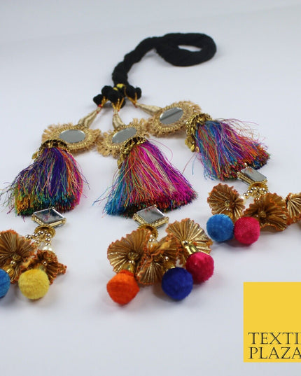 MULTICOLOUR MIRROR Parandi Paranda Indian Tassels Mehndi Jago Hair Braid PR602
