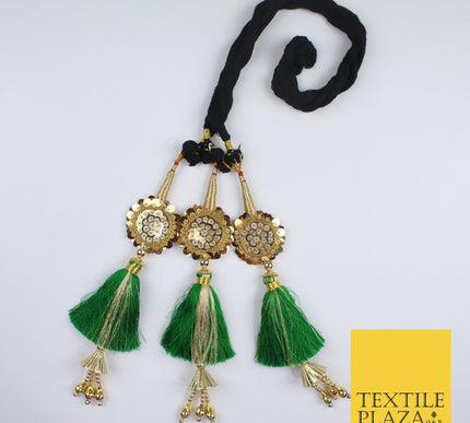 GREEN SEQUIN Parandi Paranda Indian Tassels Mehndi Jago Hair Braid PR604