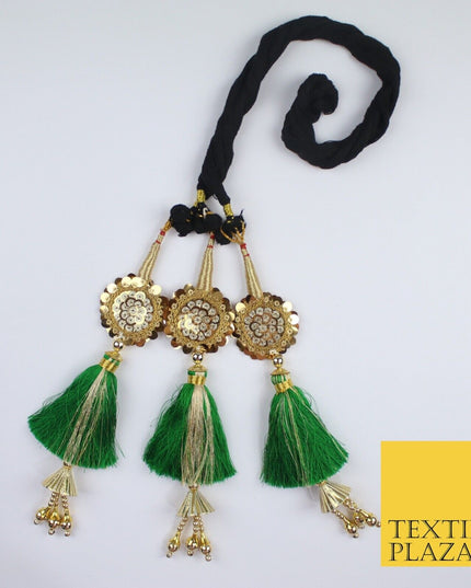 GREEN SEQUIN Parandi Paranda Indian Tassels Mehndi Jago Hair Braid PR604