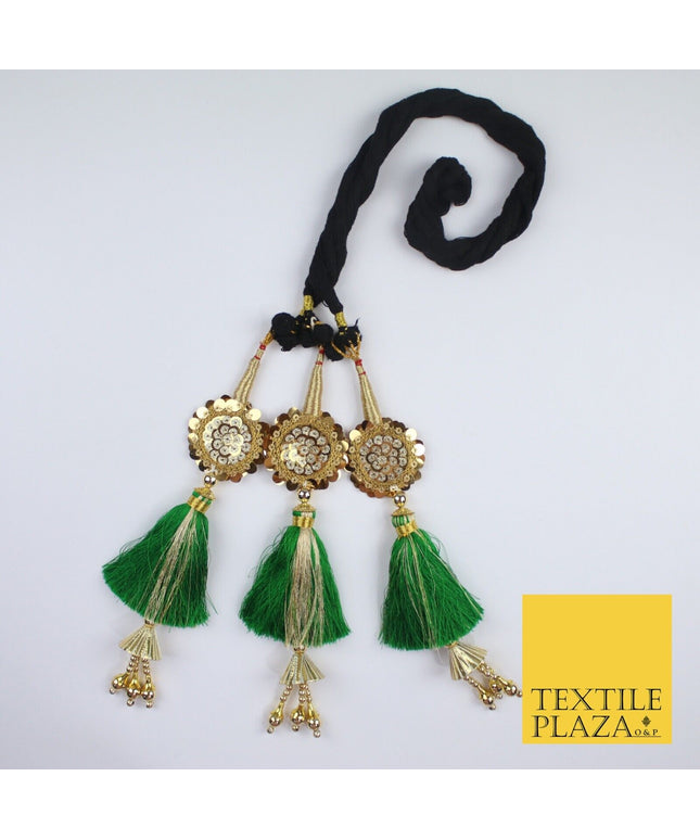 GREEN SEQUIN Parandi Paranda Indian Tassels Mehndi Jago Hair Braid PR604