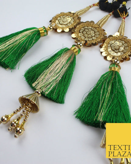 GREEN SEQUIN Parandi Paranda Indian Tassels Mehndi Jago Hair Braid PR604