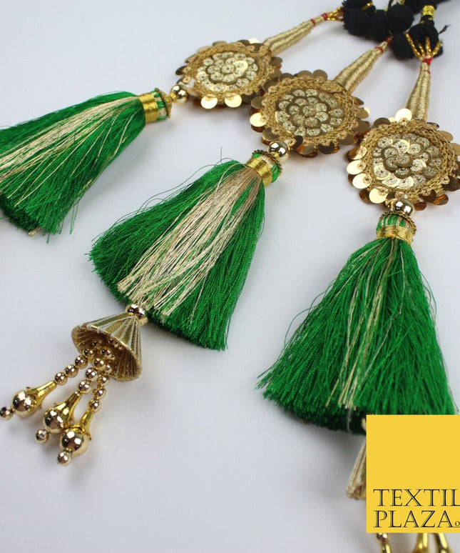GREEN SEQUIN Parandi Paranda Indian Tassels Mehndi Jago Hair Braid PR604