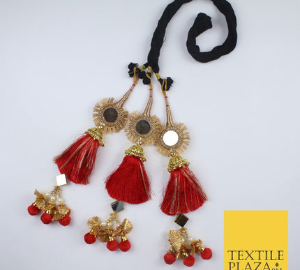 RED MIRROR Parandi Paranda Indian Tassels Mehndi Jago Hair Braid PR601