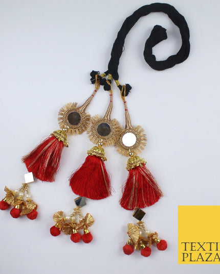 RED MIRROR Parandi Paranda Indian Tassels Mehndi Jago Hair Braid PR601