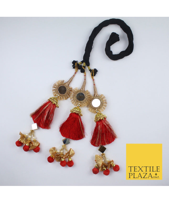 RED MIRROR Parandi Paranda Indian Tassels Mehndi Jago Hair Braid PR601