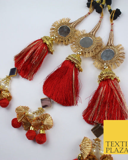 RED MIRROR Parandi Paranda Indian Tassels Mehndi Jago Hair Braid PR601