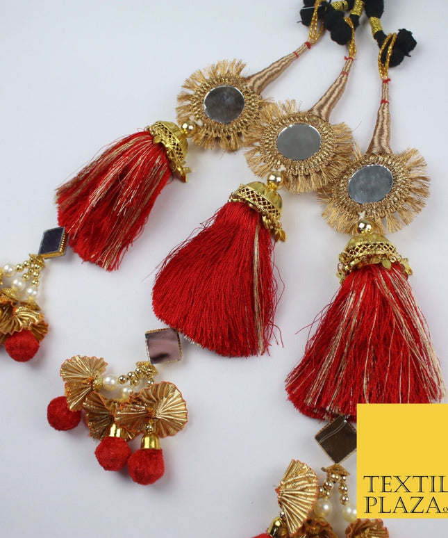 RED MIRROR Parandi Paranda Indian Tassels Mehndi Jago Hair Braid PR601