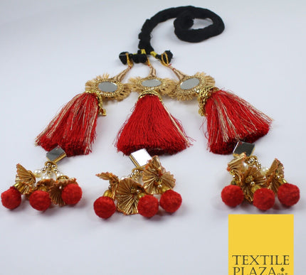RED MIRROR Parandi Paranda Indian Tassels Mehndi Jago Hair Braid PR601