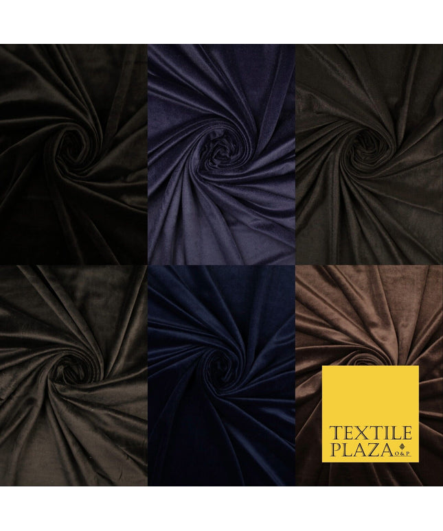 6 COLOURS - Smooth Plain Velvet Velour Fabric Stretch Dress Craft 62" - 72" Wide