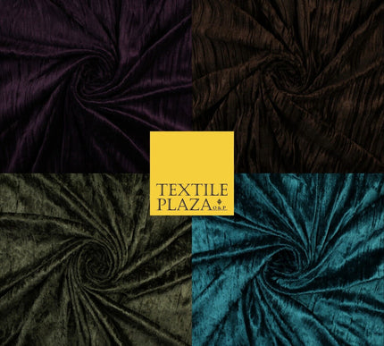 4 COLOURS- Crushed Lines Velvet Velour Fabric Material Backdrop Curtains Stretch