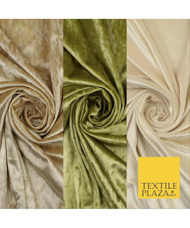 GOLD CREAM OLIVE Plain Soft Velvet Velour Fabric Stretch Dress Material 58" WIDE