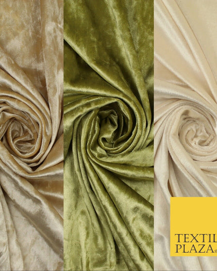 GOLD CREAM OLIVE Plain Soft Velvet Velour Fabric Stretch Dress Material 58" WIDE