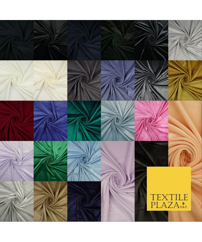 26 COLOURS - MIX VARIETY Plain Velvet Velour Fabric Stretch Dress Craft 54"-81"