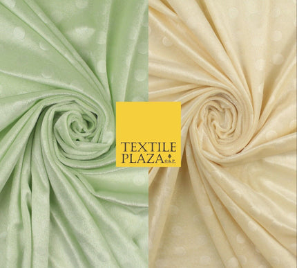 MINT / CREAM 1.5cm Spotted Polka Dot Velvet Velour Fabric Stretch Dress Material