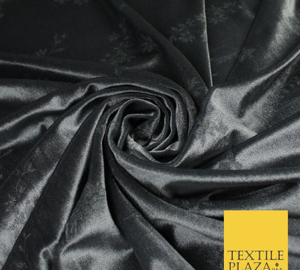 DARK GREY Soft Floral Self Printed Velvet Velour Dress Fabric Stretch 9950
