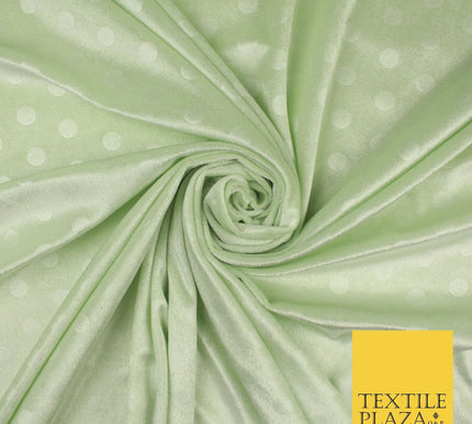 MINT / CREAM 1.5cm Spotted Polka Dot Velvet Velour Fabric Stretch Dress Material