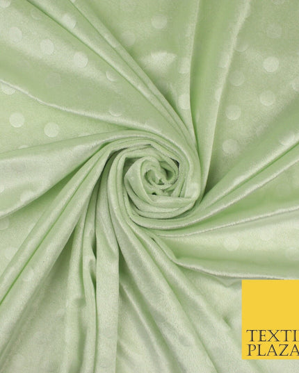 MINT / CREAM 1.5cm Spotted Polka Dot Velvet Velour Fabric Stretch Dress Material